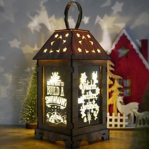 Houten kerstversiering Wind Lantern LED Lichtgevende ornamenten Draagbare Lantaarn Vakantie Lichten  Grootte: L (C Kerstboom)