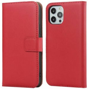 Effen textuur koeienhuid lederen horizontale flip case met magnetische sluiting & houder & kaart slots & portemonnee voor iPhone 12 / 12 Pro (rood)