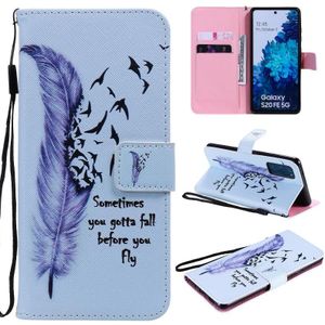 Voor Samsung Galaxy S20 FE Painting Horizontale Flip Lederen case met Holder & Card Slot & Lanyard(Feather)