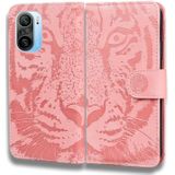 Voor Xiaomi Redmi K40 / K40 Pro / Poco F3 Tiger Embossing Pattern Horizontale Flip Lederen Case met houder  Kaart Slots & Portemonnee (Roze)