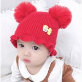 MZ8264 Cartoon Driedimensionale Franse Frietjes Duck Baby Skullcap Gebreid Dubbele Bal Wollen Hoed  Grootte: Vrije maat (Rood)