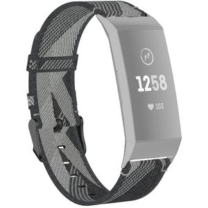 Voor Fitbit Charge 4 / Charge 3 / Charge 3 SE Stainless Steel Head Grain nylon Denim Replacement Strap Watchband (Gray Stripe)
