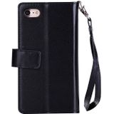 Voor iPhone SE 2020 / 8 / 7 Multifunctionele Rits Horizontale Flip Lederen Case met Holder & Wallet & 9 Card Slots & Lanyard(Zwart)