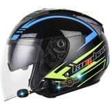 KUQIBAO Motorcycle Smart Bluetooth Zonwering Veiligheidshelm met dubbele lens  Maat: XXL (Glossy Black Phantom Fiber)