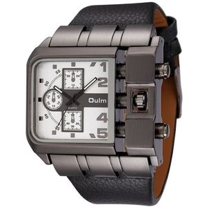 Oulm 3364 mannen vierkante wijzerplaat lederen riem quartz horloge (wit)