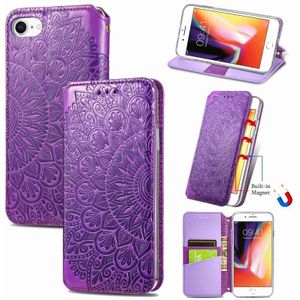 Blooming Mandala Embossed Pattern Magnetic Horizontal Flip Leather Case with Holder & Card Slots & Wallet For iPhone 6(Purple)