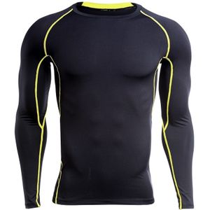 SIGETU Mannen Lange Mouw Sneldrogende Sportkleding (Kleur:Zwart Geel Maat:XL)
