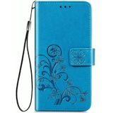 Voor Samsung Galaxy M51 Vierbladige gesp relif gesp mobiele telefoon bescherming lederen case met Lanyard & Card Slot & Wallet & Bracket Functie(Blauw)