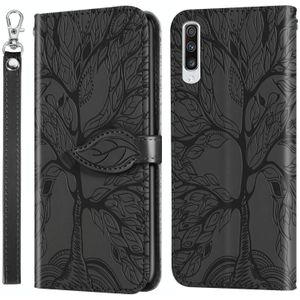 Voor Samsung Galaxy A50 Life of Tree Embossing Pattern Horizontale Flip Lederen Case met Holder & Card Slot & Wallet & Photo Frame & Lanyard(Zwart)