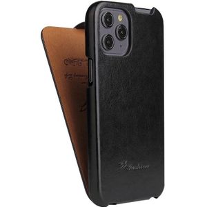Fierre Shann Retro Olie Wax Textuur Vertical Flip PU Lederen Case voor iPhone 12 Pro Max(Zwart)