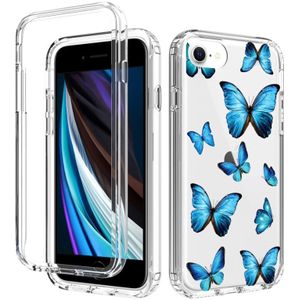 2 in 1 hoge transparante geschilderde schokbestendige pc + TPU-beschermhoes voor iPhone SE 2020 / 8 / 7 (blauwe vlinder)
