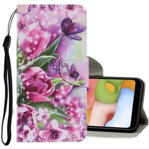 Voor Samsung Galaxy A70 Gekleurd tekenpatroon Horizontaal Flip PU Lederen hoesje met Holder & Card Slots & Wallet & Lanyard(Rose Butterfly)