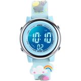 JNEW A380-86664 Children Cartoon 3D Happy Small Elephant Alarm Waterproof Sports LED Digital Watch(Light Blue)