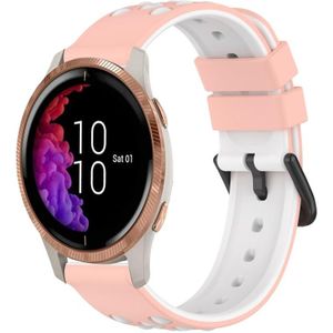 Voor Garmin Venu 20 mm tweekleurige poreuze siliconen horlogeband (roze + wit)