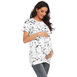 TIME-DYE T-shirt met korte mouwen plus size moederschapskleding (kleur: wit Maat: M)