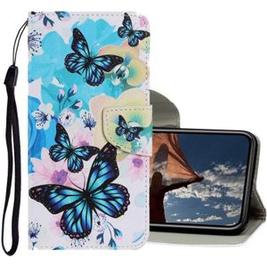 Gekleurd tekenpatroon Horizontaal Flip PU Leren hoesje met Houder & KaartSlots & Wallet & Lanyard Voor iPhone 12 mini(Purple Butterfly)