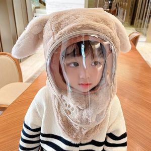 Winter schattige konijnenoren Kinder oorbeschermende hoed met verwijderbaar winddicht masker