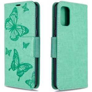Voor Galaxy A41 Two Butterflies Embossing Pattern Horizontal Flip Leather Case met Holder & Card Slot & Wallet & Lanyard(Groen)