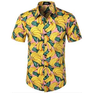 Zomer heren 3D digitaal printen strand casual shirt met korte mouwen  maat: S (Banana)