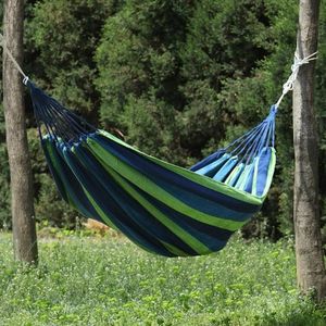Dikke canvas hangmat veld rollover preventie outdoor hangmat swing 260x80 anti-aanbaklaag single (blauwe strepen)