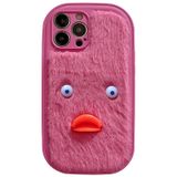 Voor iPhone 12 Pro pluche witte ogen eend TPU telefoonhoesje (roze rood)