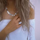 Vintage zilveren grote stenen ring voor Vrouwenmode Bohemian Boho sieraden  Ringmaat: 10