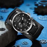 Ochstin 7236 Multifunctioneel zakelijk lederen polspols waterdicht quartz horloge (zilver + zwart)
