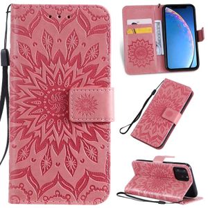 Gedrukt afdrukken zonnebloem patroon horizontale Flip PU lederen case voor iPhone XI 2019  met houder & kaartsleuven & portemonnee & Lanyard (roze)