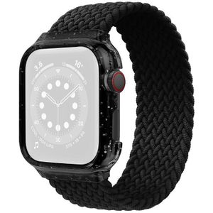 Weven vervanging polsband horlogebandjes met frame voor Apple Watch Series 6 & SE & 5 & 4 40mm / 3 & 2 & 1 38mm  Lengte: 128mm (Zwart)