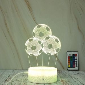 Drie voetballen vorm creatieve crack Touch dimmen 3D kleurrijke decoratieve Nachtlampje met afstandsbediening