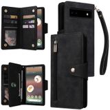 For Google Pixel 6a Rivet Buckle 9 Cards Three Fold Leather Phone Case(Black)
