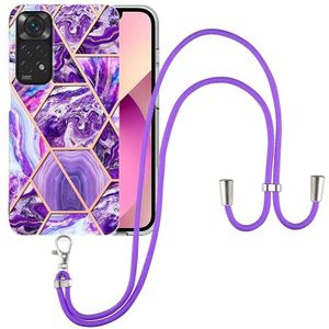 For Xiaomi Redmi Note 11 Pro / Note 11 Pro+ Electroplating Splicing Marble TPU Phone Case with Lanyard(Dark Purple)