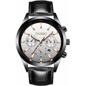 FNGEEN 5012 mannen waterdichte lichtgevende Imitate zes-naald design horloge (witte riem)