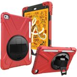 Voor iPad Mini 5 360 graden Rotatie Siliconen beschermhoes met houder & handriem & longstrap & pencil slot(rood)