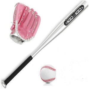 3 in1 aluminiumlegering Baseball bat + honkbal + opbergtas set (met roze handschoenen)