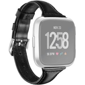Voor Fitbit Versa 2 Smart Watch Echte Lederen Polsband Watchband  Shrink Version(Zwart)