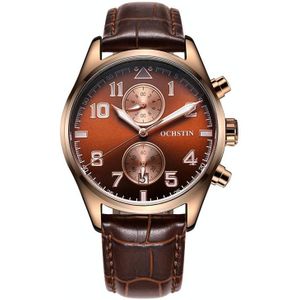 Ochstin 5043G multifunctionele waterdichte lederen band quartz horloge (koffie + ros goud + koffie)