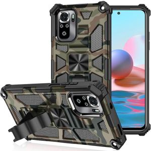 Voor Xiaomi Redmi Note 10 Camouflage Armor Shockproof TPU + PC magnetische beschermhoes met houder (army green)