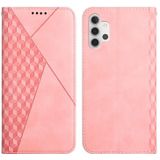 For Samsung Galaxy A32 5G Diamond Pattern Splicing Skin Feel Magnetic Horizontal Flip Leather Case with Card Slots & Holder & Wallet(Rose Gold)