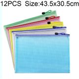12 stuks rits netwave briefpapier tas  willekeurige kleur levering (A3  grootte: 43.5x30.5cm)