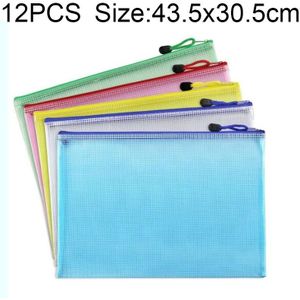 12 stuks rits netwave briefpapier tas  willekeurige kleur levering (A3  grootte: 43.5x30.5cm)