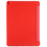 PU plastic bodem geval opvouwbare vervorming links en rechts Flip lederen draagtas met drie voudige beugel & Smart Sleep voor iPad Air3 2019 (rood)