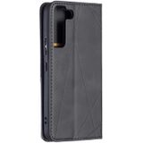 Voor Samsung Galaxy S22 5G Prismatische Onzichtbare Magnetische Horizontale Flip Phone Lederen Case met Houder & Card Slots & Fotolijst (Zwart)
