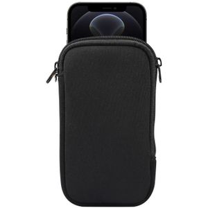 Universal Elasticity Zipper Protective Case Storage Bag met Lanyard Voor iPhone 12 / 12 Pro / 6 1 inch smart phones(Zwart)