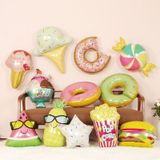 4 PC'S donut Candy Ice Cream gevormde folie ballonnen gelukkige verjaardagsdecoratie grote opblaasbare helium (gele ballon)