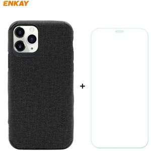 Voor iPhone 11 Pro Max ENKAY ENK-PC0332 2 in 1 Business Series Denim Texture PU Leather + TPU Soft Slim Case Cover & 0 26mm 9H 2.5D Tempered Glass Film(Black)