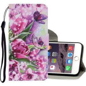 Gekleurd tekenpatroon Horizontaal Flip PU Leren hoesje met Houder & Card Slots & Wallet & Lanyard Voor iPhone 8 & 7(Rose Butterfly)