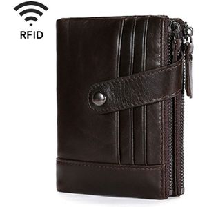 TP-196 Multifunctionele Retro Cowhide Leder Meerdere Card Slots Dubbele rits RFID Wallet(Koffie)