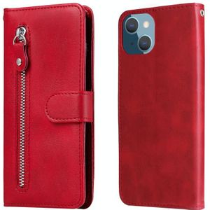 Voor iPhone 14 Plus Mode Kalf Textuur Rits Horizontale Flip Lederen Telefoon Case (Rood)