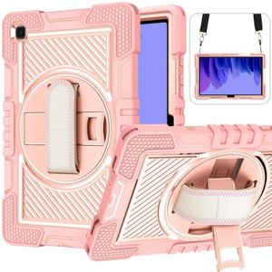 360 Degree Rotation Contrast Color Shockproof Silicone + PC Case with Holder & Hand Grip Strap & Shoulder Strap For Samsung Galaxy Tab A7 10.4  T500/T505(Rose Gold)
